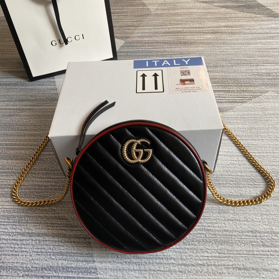 Gucci GG Marmont Mini Round Shoulder Bag 550154 Black